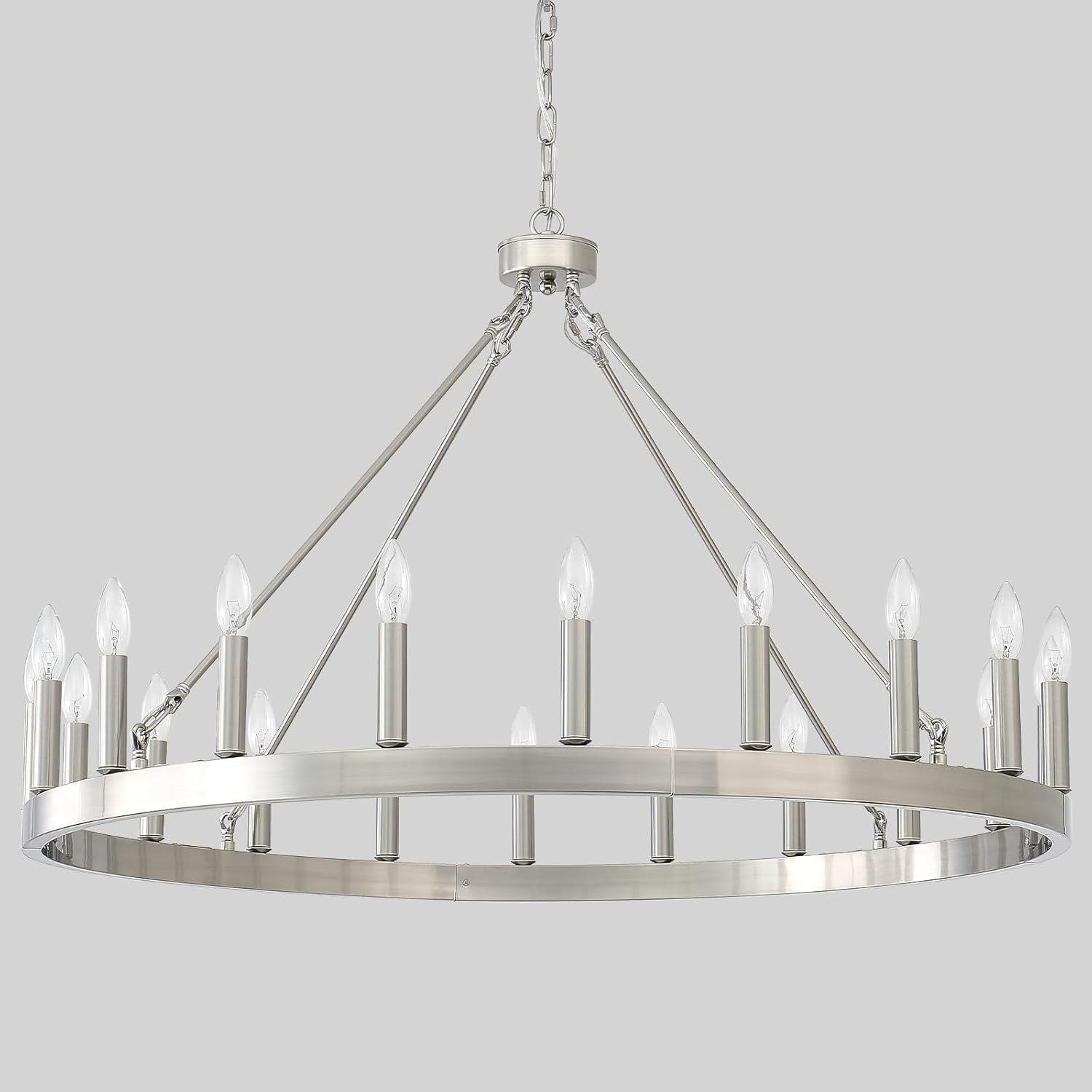 Round Farmhouse Black Chandelier — 12-Light — Silver