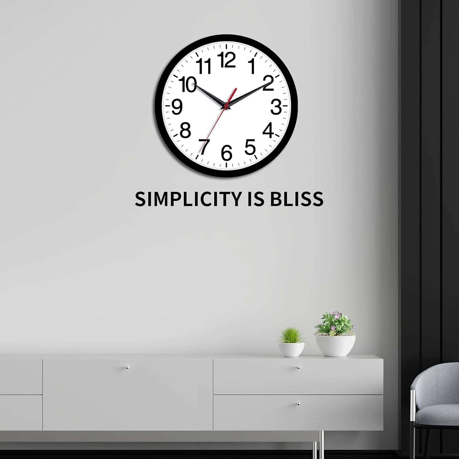 Battery Operated Modern Black Wall Clock — 8" - View 7