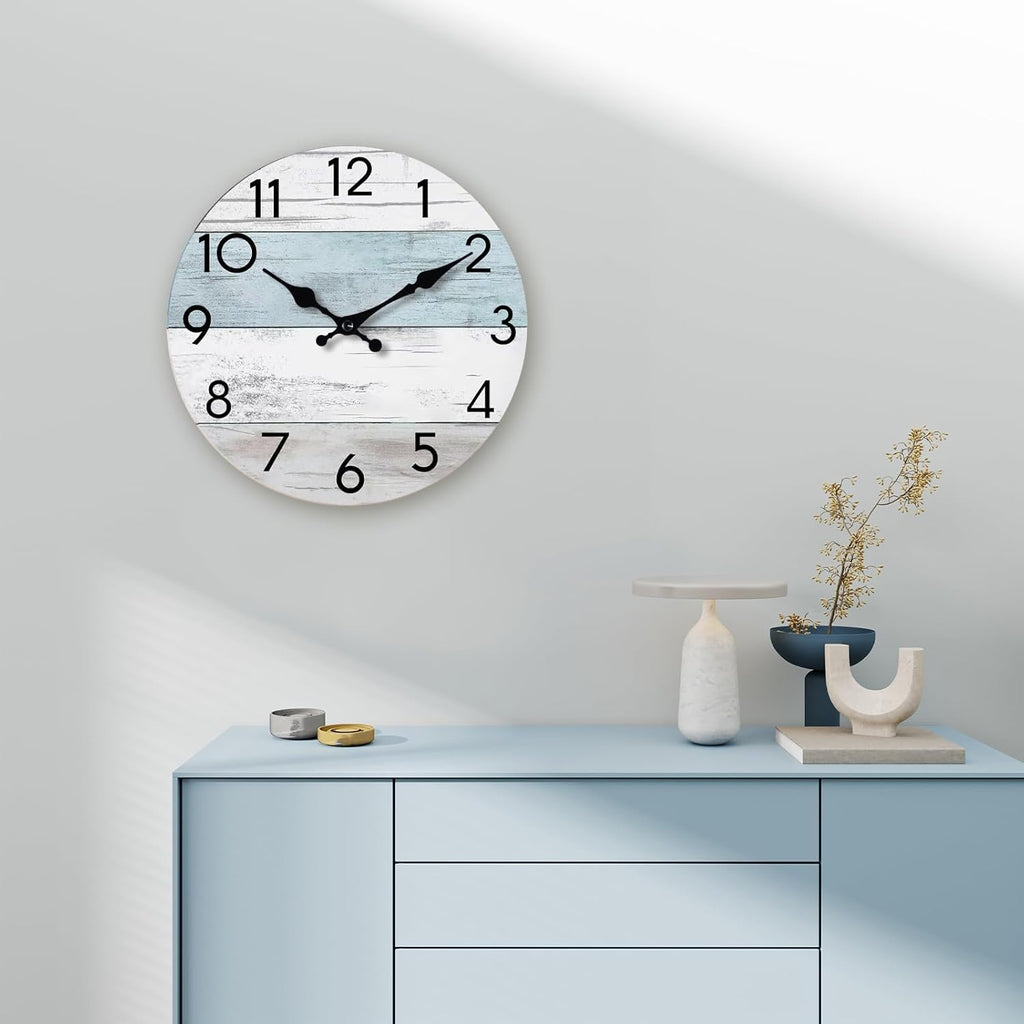 Battery Operated Farmhouse Blue Wall Clock — 8" - View 6
