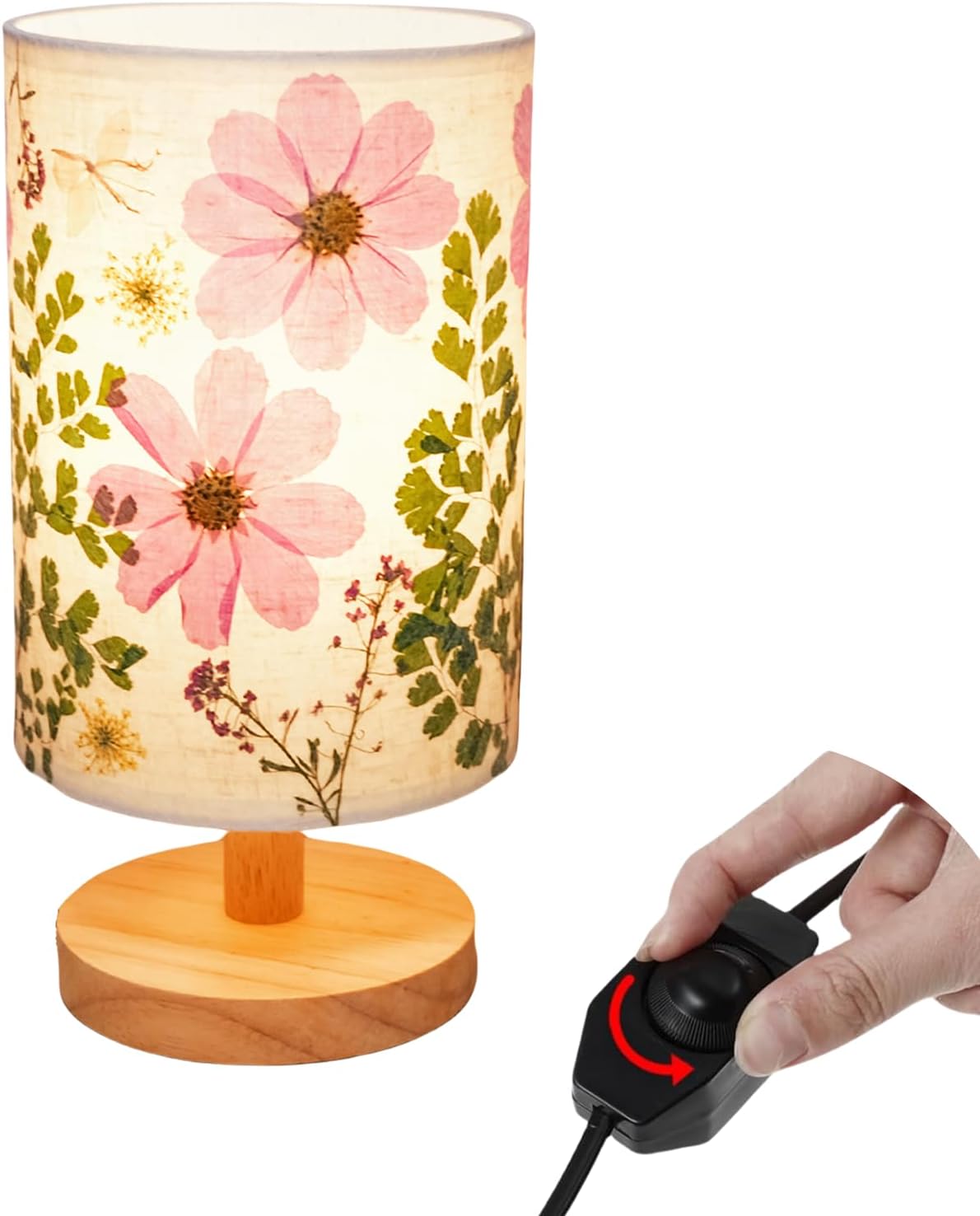 Wood Bedside Lamp — Flower-Dimmable