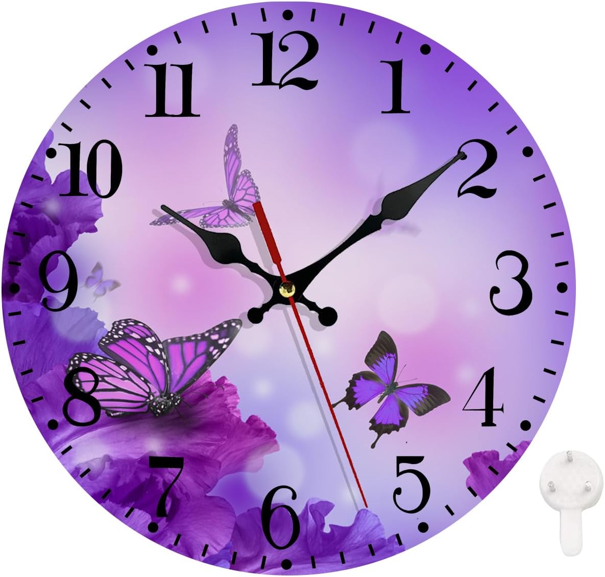 Battery Operated Pink Wall Clock — 10" — Flower and Butterfly