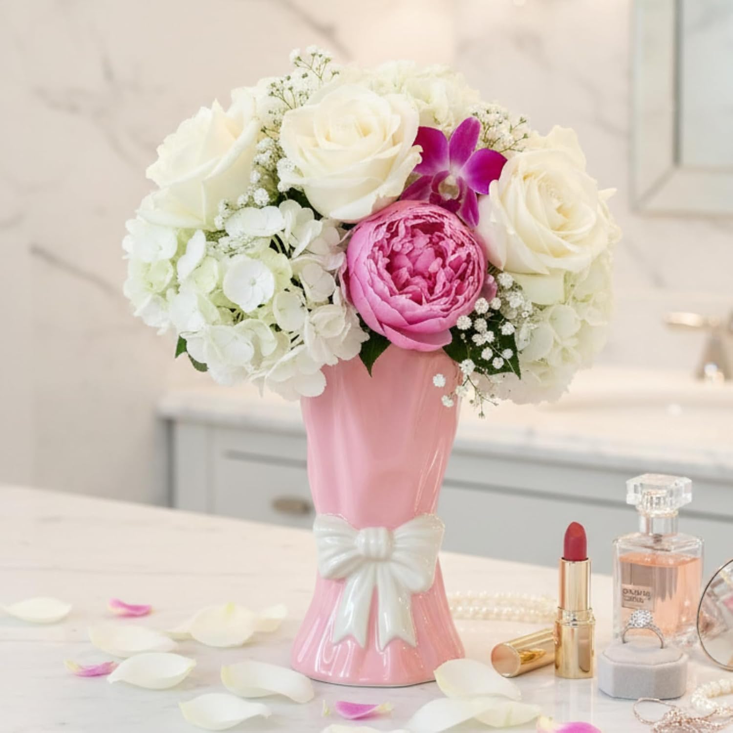 Boho Beige Flower Vase — 3" — Pink 6