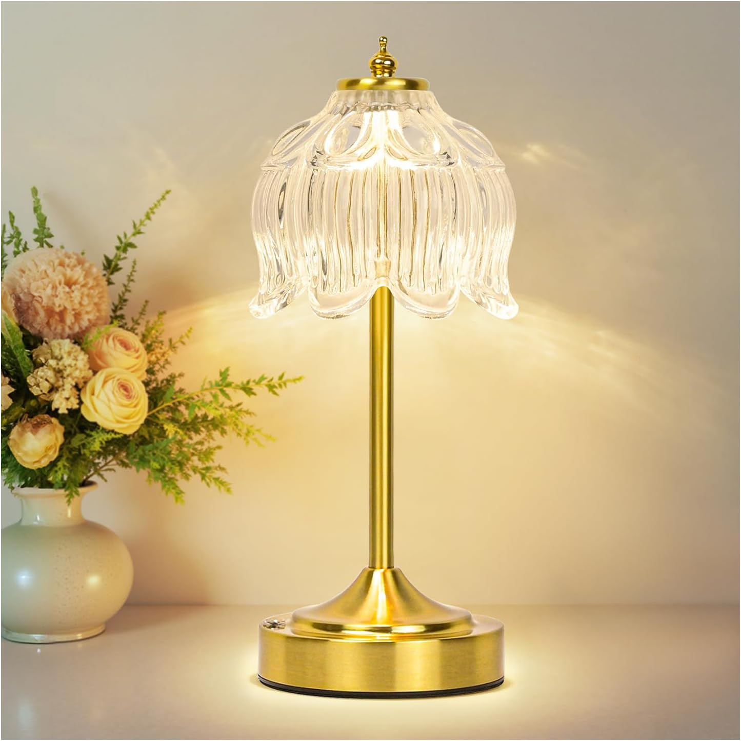 Cordless Black Desk Lamp — Flower Clear
