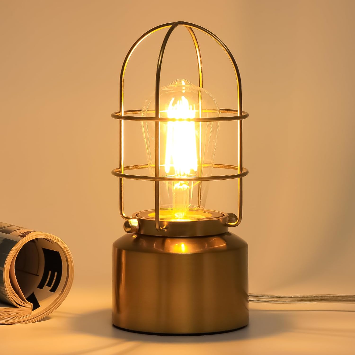 Dimmable Farmhouse Metal Bedside Lamp — Gold Rustic