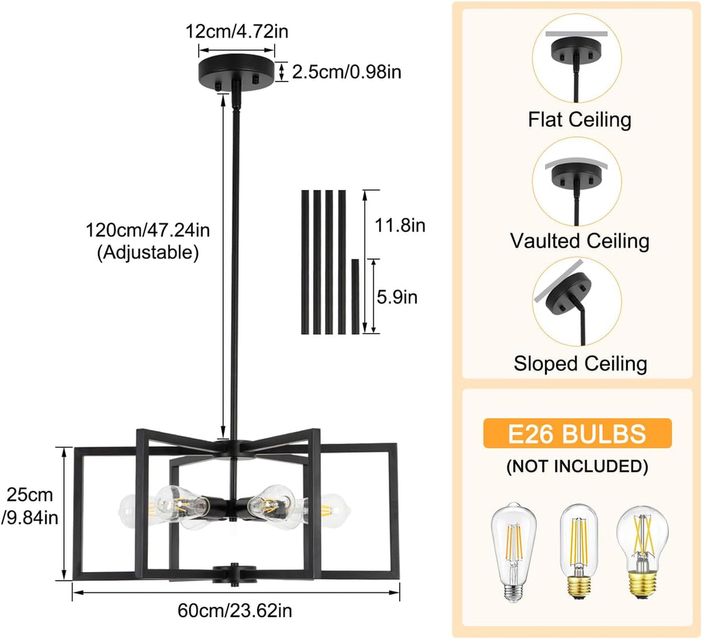 Adjustable Farmhouse Black Chandelier — 6-Light - View 2