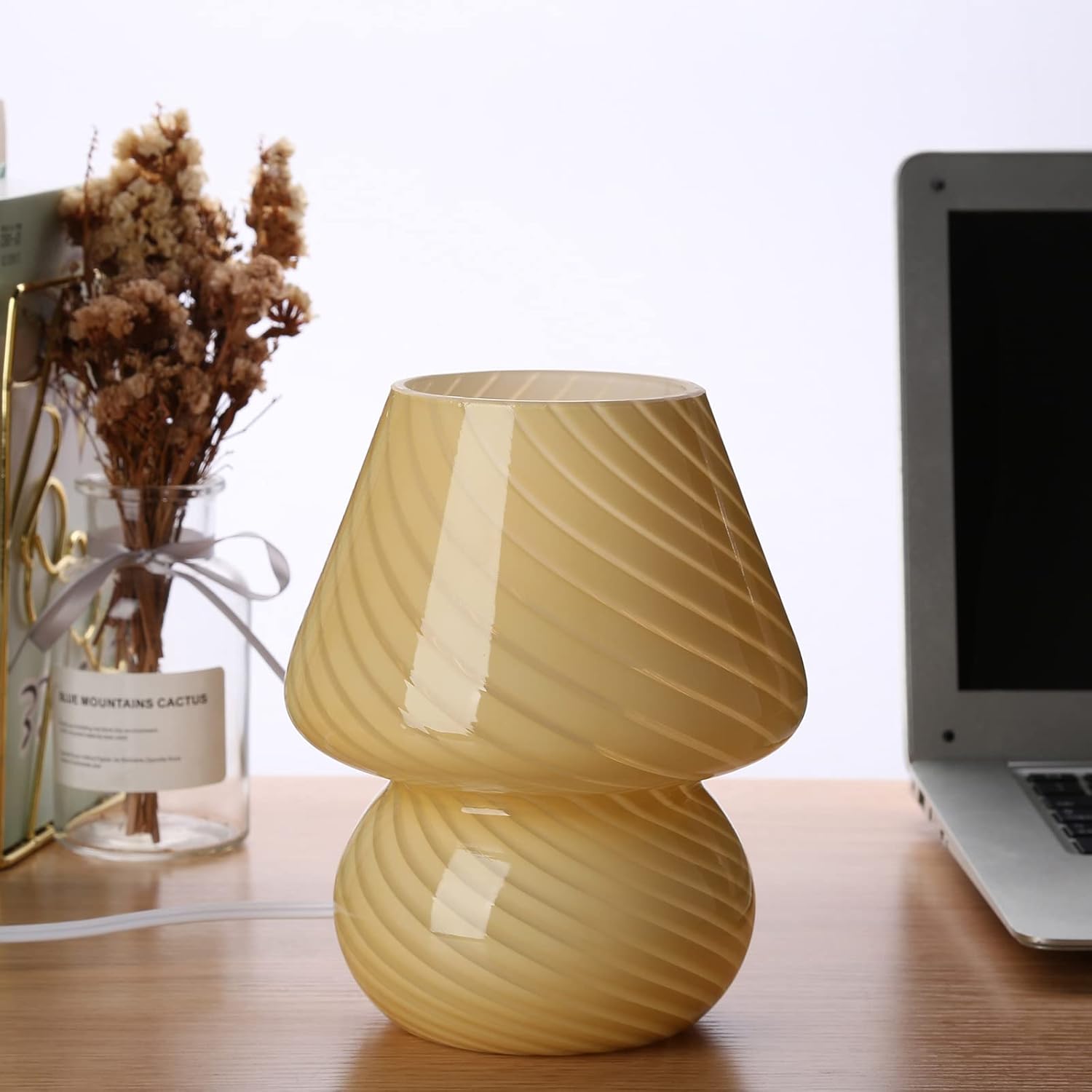 Vintage Blue Table Lamp — Stripe Yellow