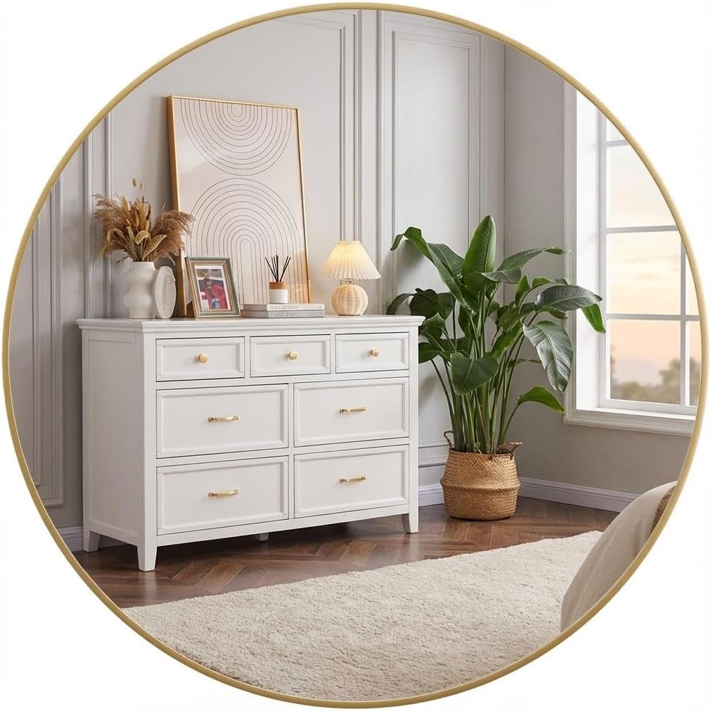 Round Farmhouse Black Wall Mirror — 36" — Gold