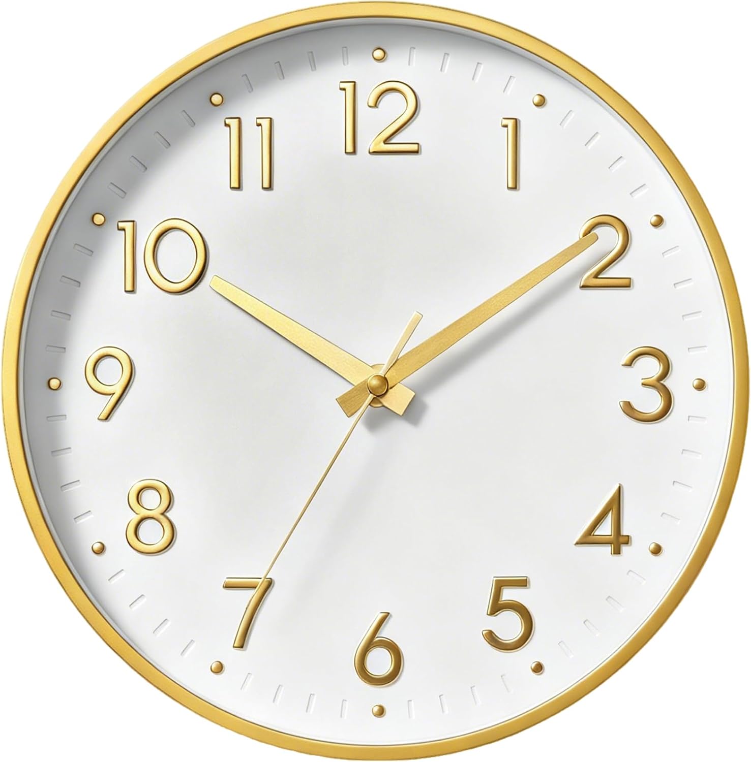 Battery Operated Modern Beige Wall Clock — 8" — D_white Gold