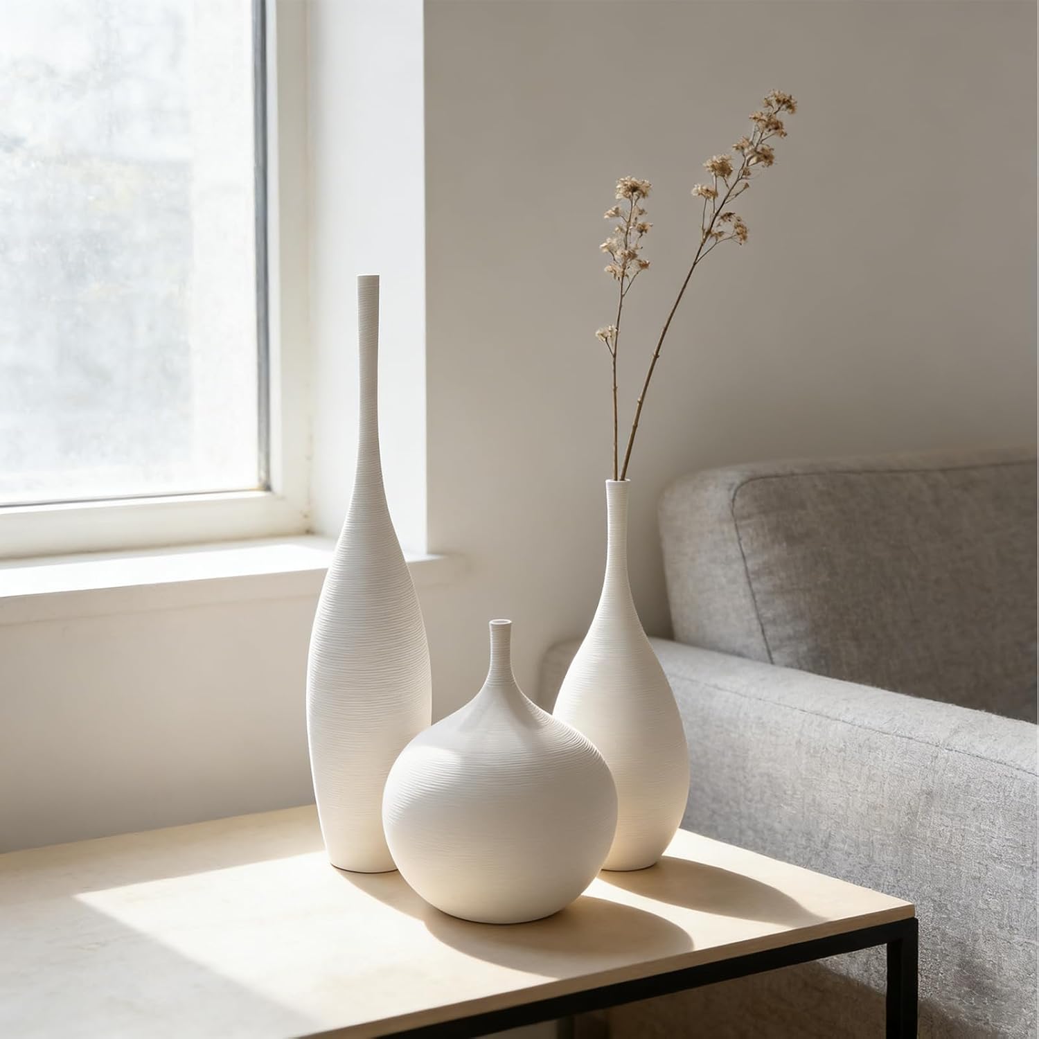 Boho Black Decorative Vase — Set of 3 — White