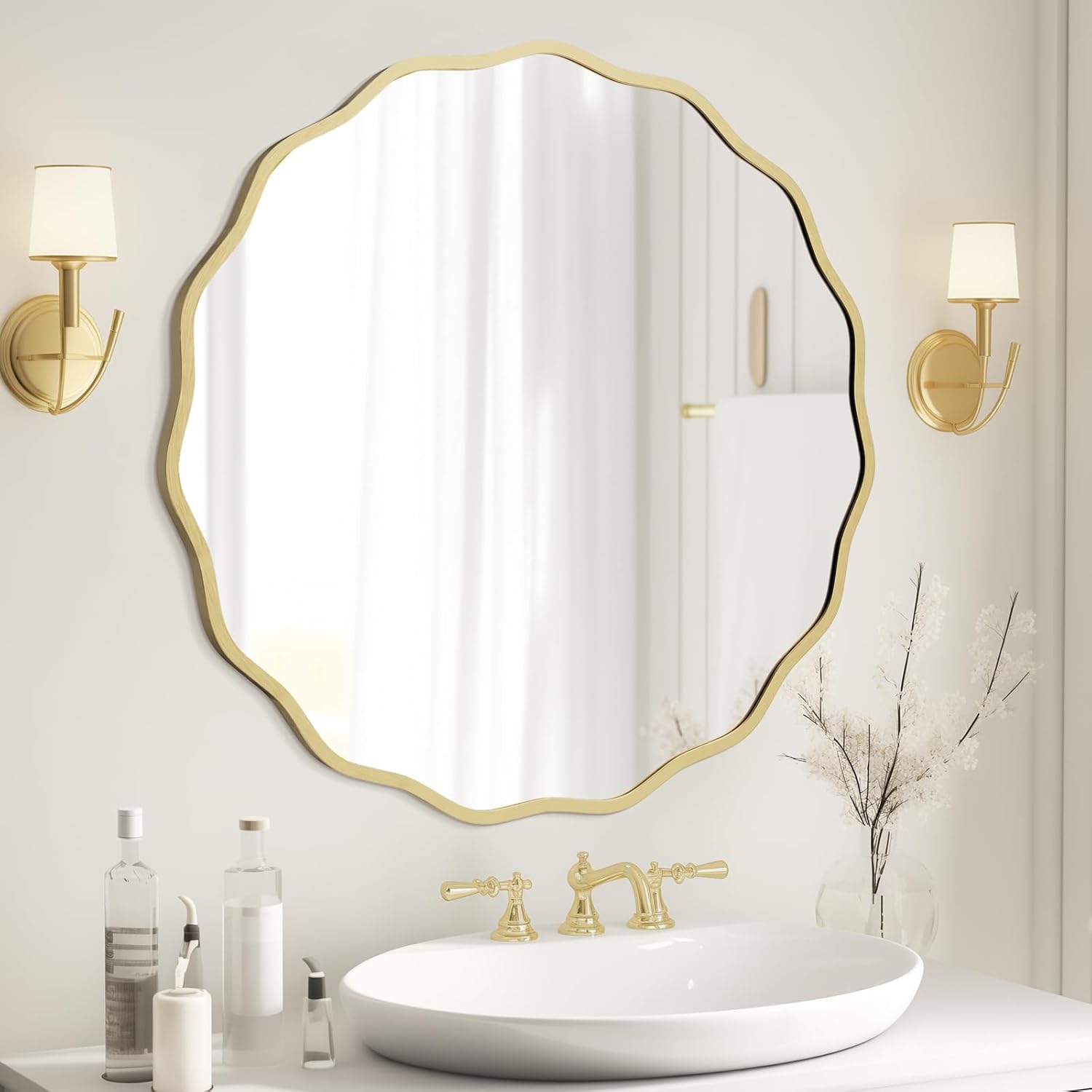 Luxe Black Round Mirror — 24" — Gold