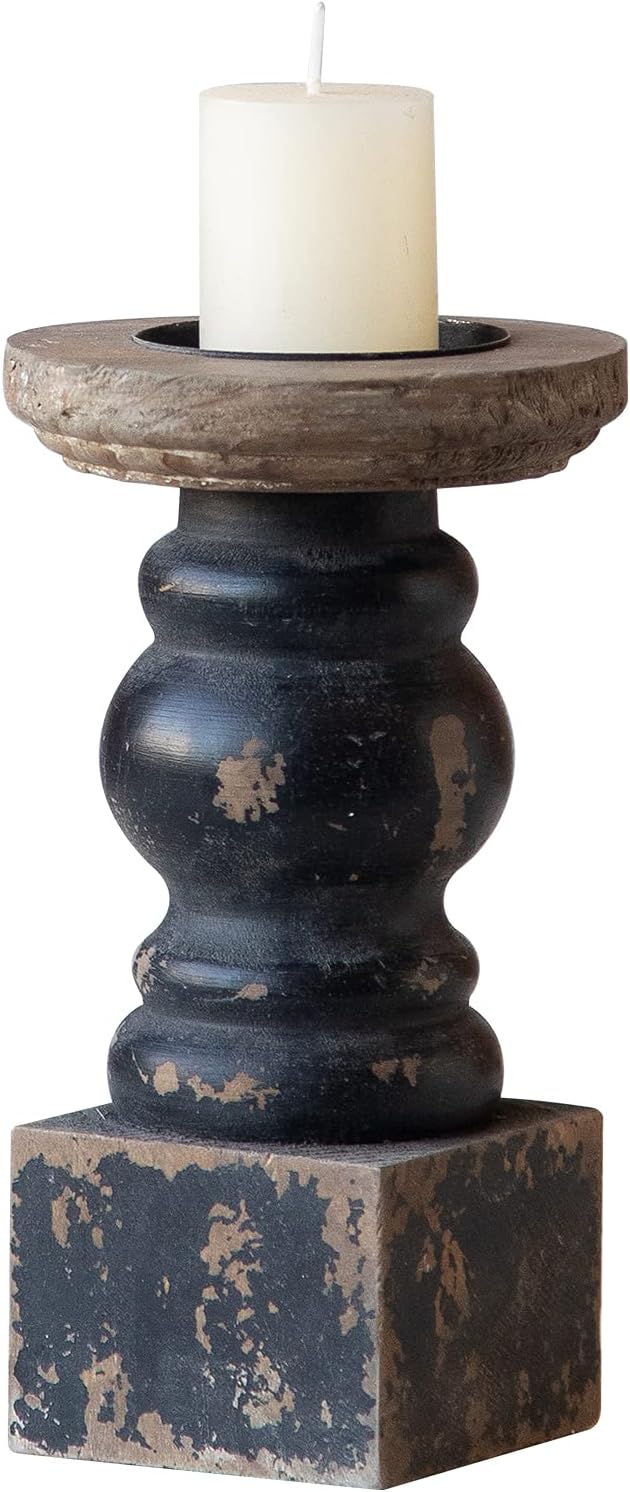 Farmhouse Wood Pillar Candle — 3.9" — 3.9" x 3.9" x 7.1"