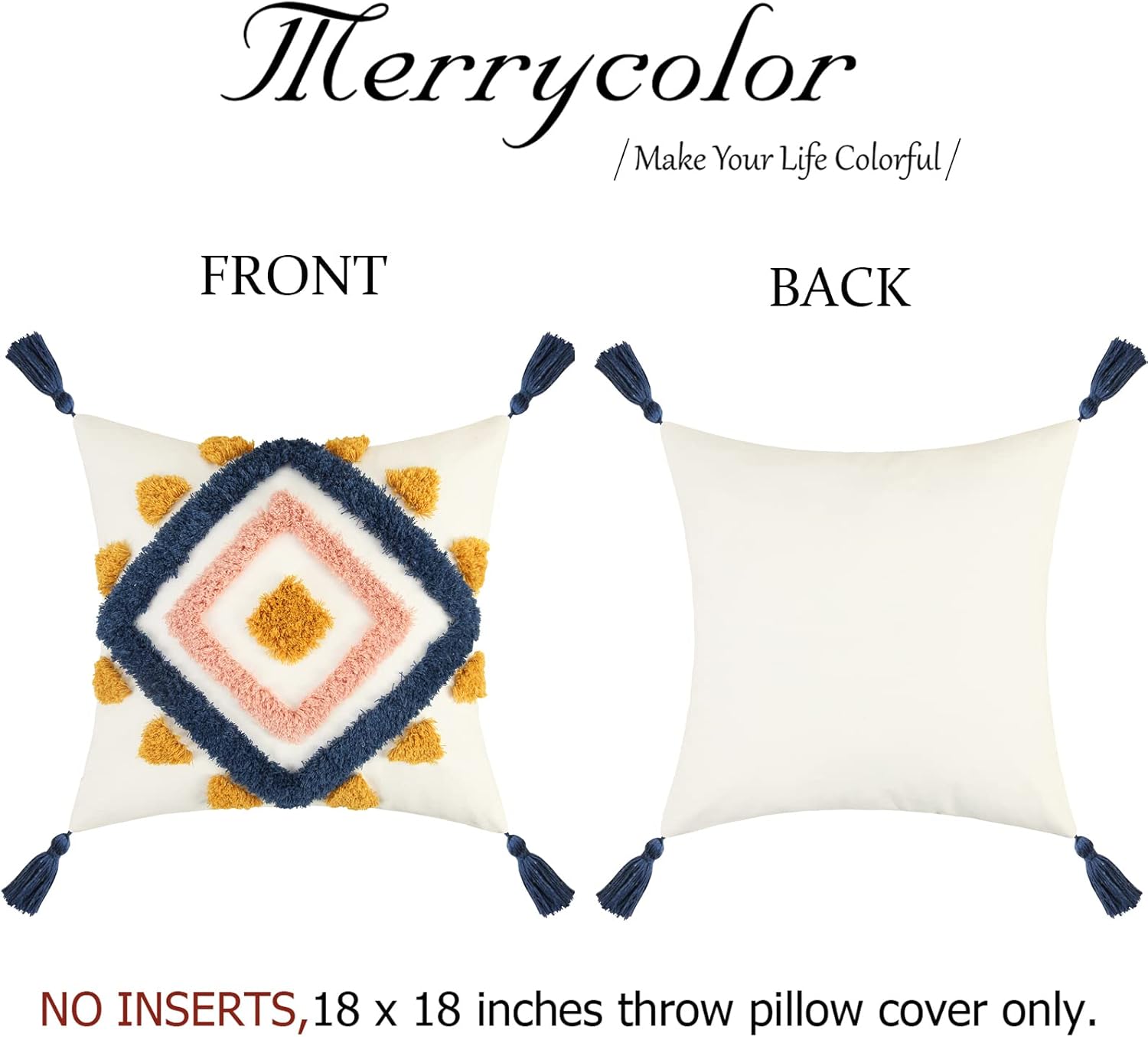 Tufted Boho Blue Pillow Cover — 18" - View 4