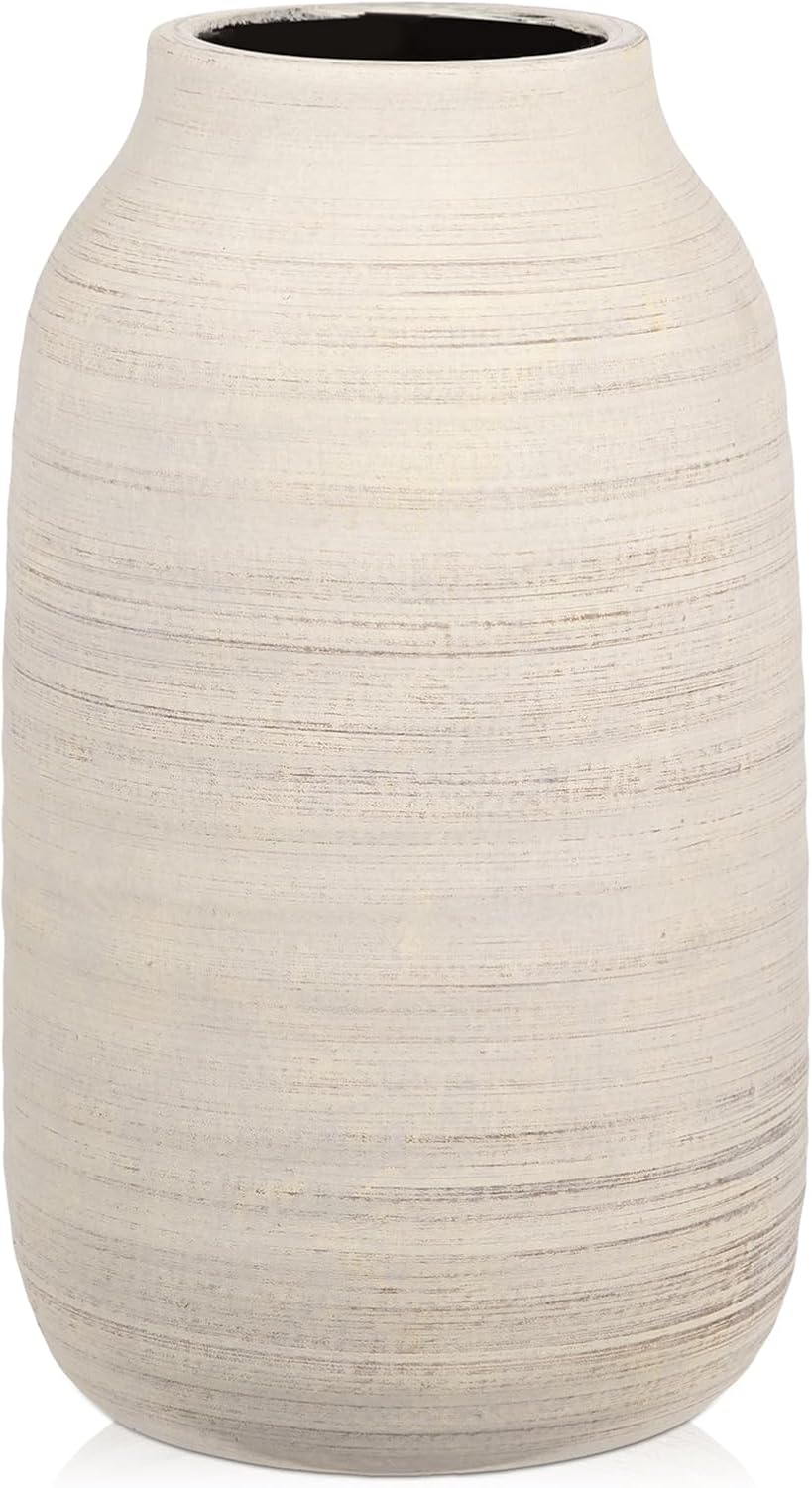 Vintage Farmhouse Brown Vase — 6" — Shabby White