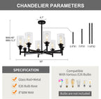 Farmhouse Black Chandelier — 8-Light - View 3