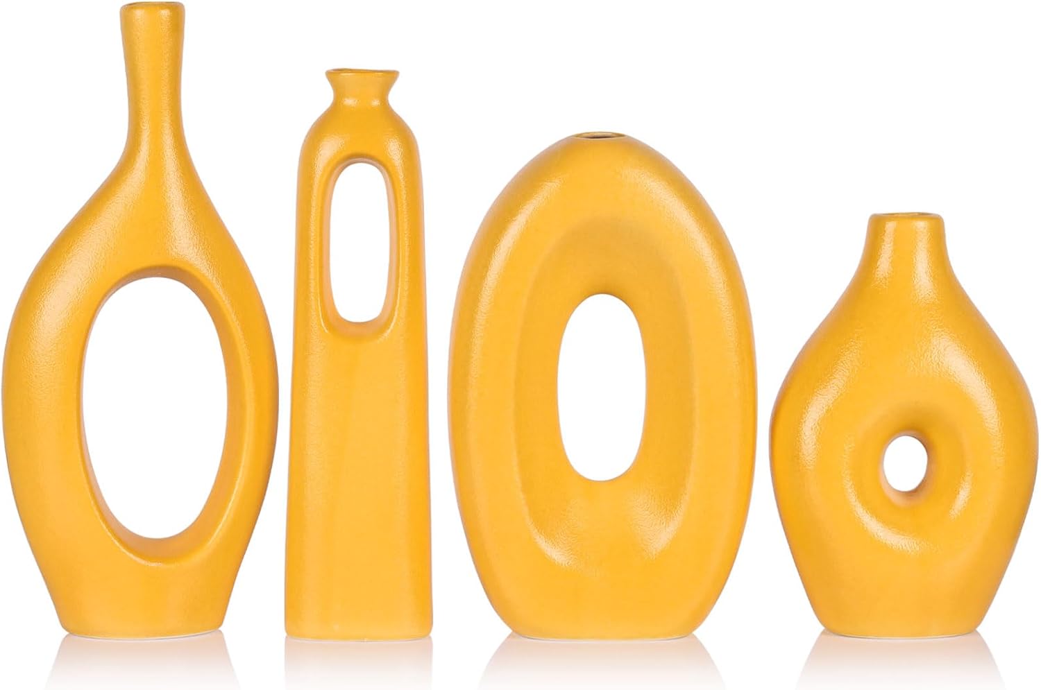 Round Boho Black Vase Set — Set of 4 — Yellow Set