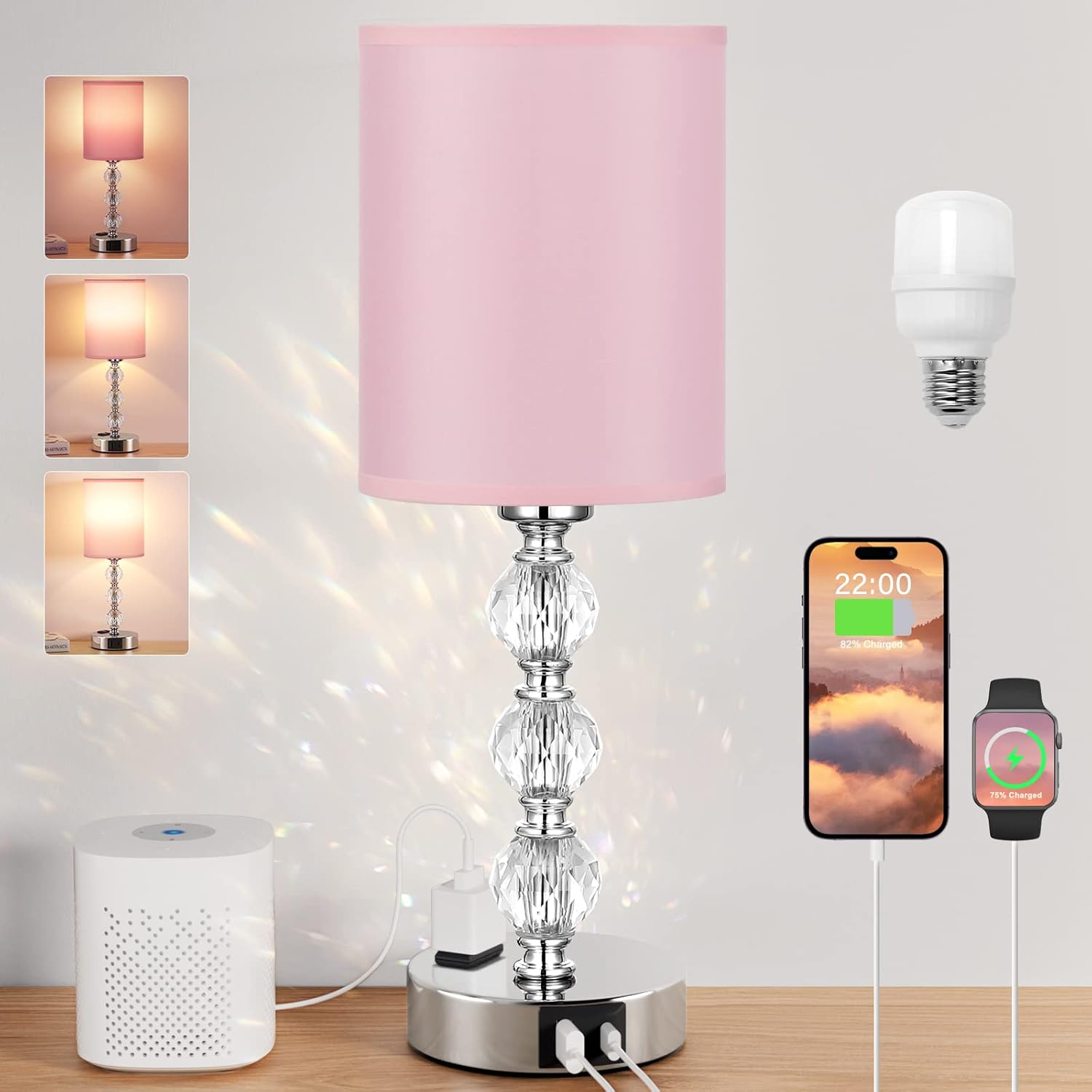 Dimmable Luxe Black Table Lamp — Pink