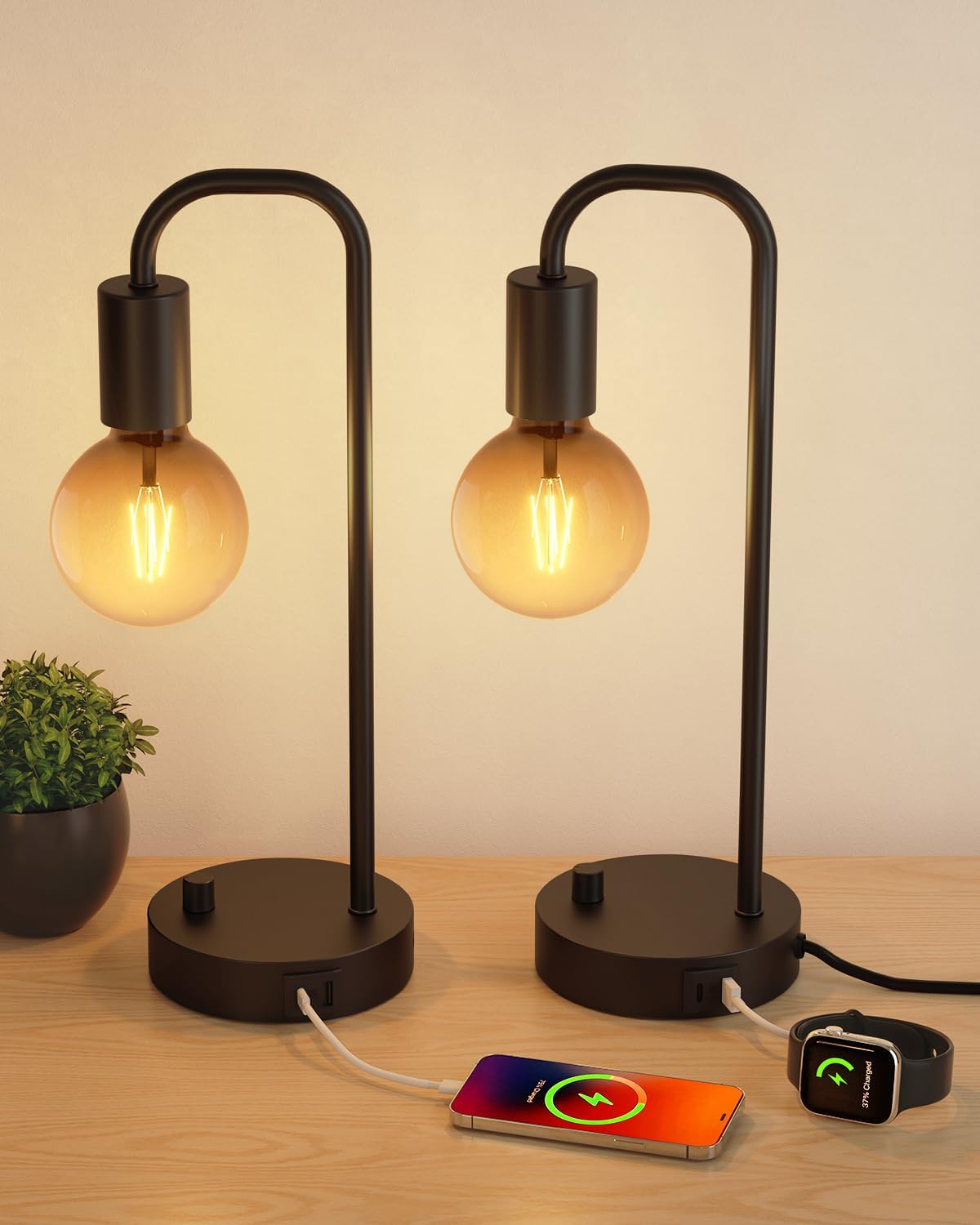 Dimmable Modern Black Bedside Lamp — USB