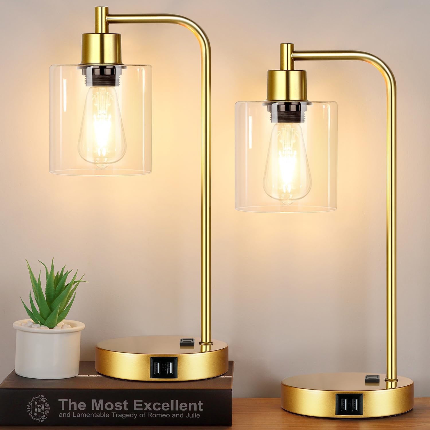 Dimmable Black LED Bulb — Set of 2 — Gold(2 Pack) - Clear Glass-Touch Control