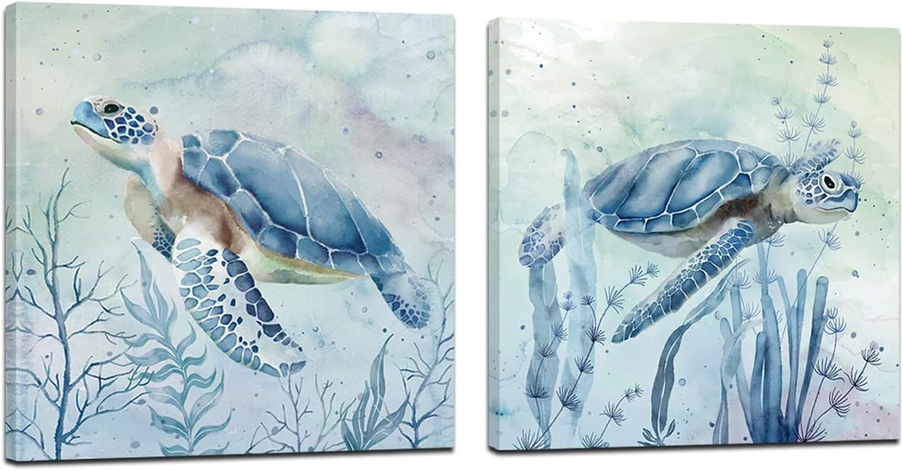 Framed Modern Black Wall Art — 12" — Teal Turtle