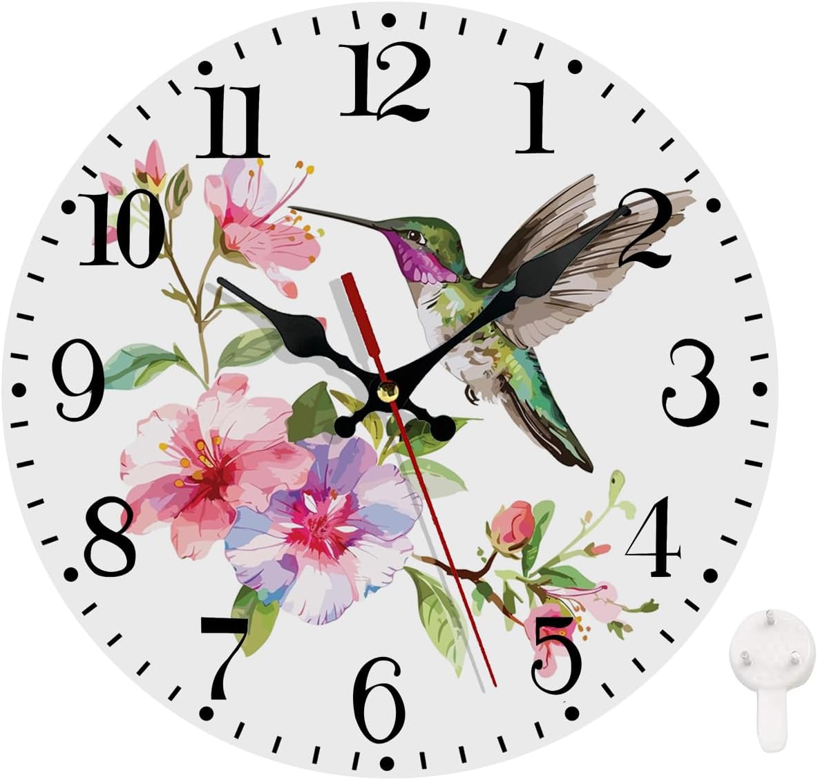 Battery Operated Pink Wall Clock — 10" — Hummingbird Floral
