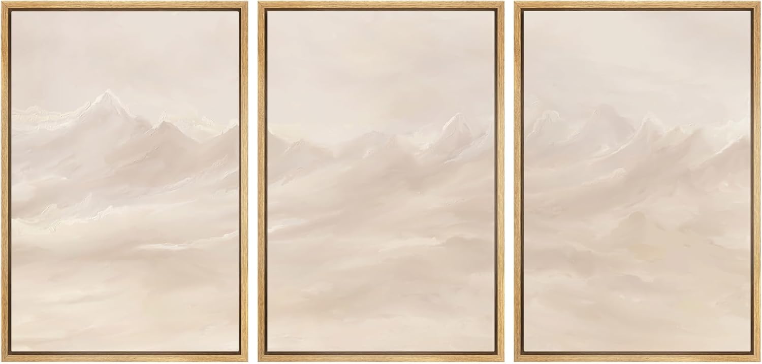 Framed Modern Fabric Wall Art — 24" — 16"x24"x3 Panels Natural