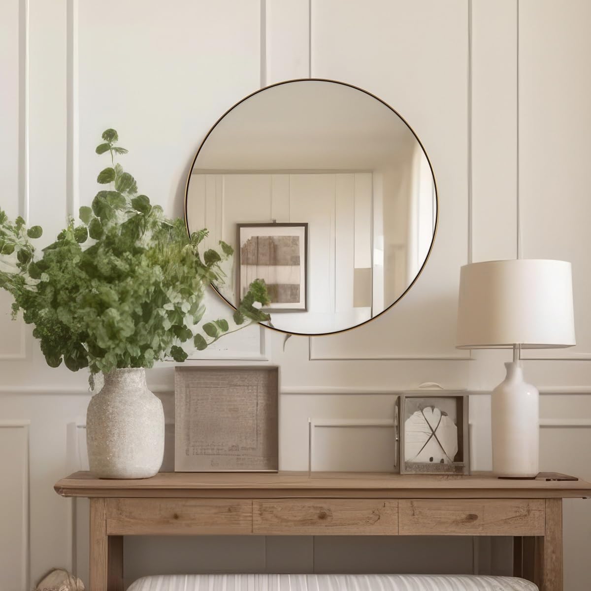 Luxe Black Round Mirror — 1" - View 4