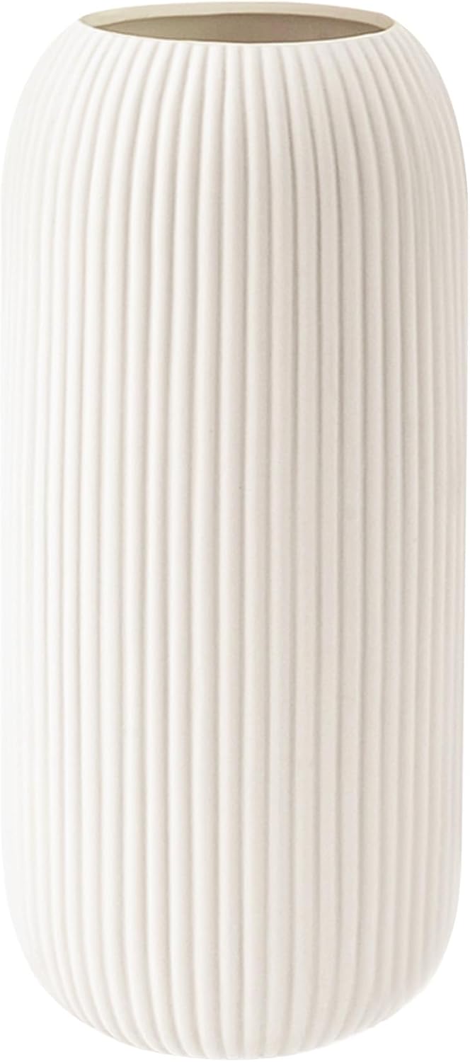 Farmhouse Beige Flower Vase — Tall White