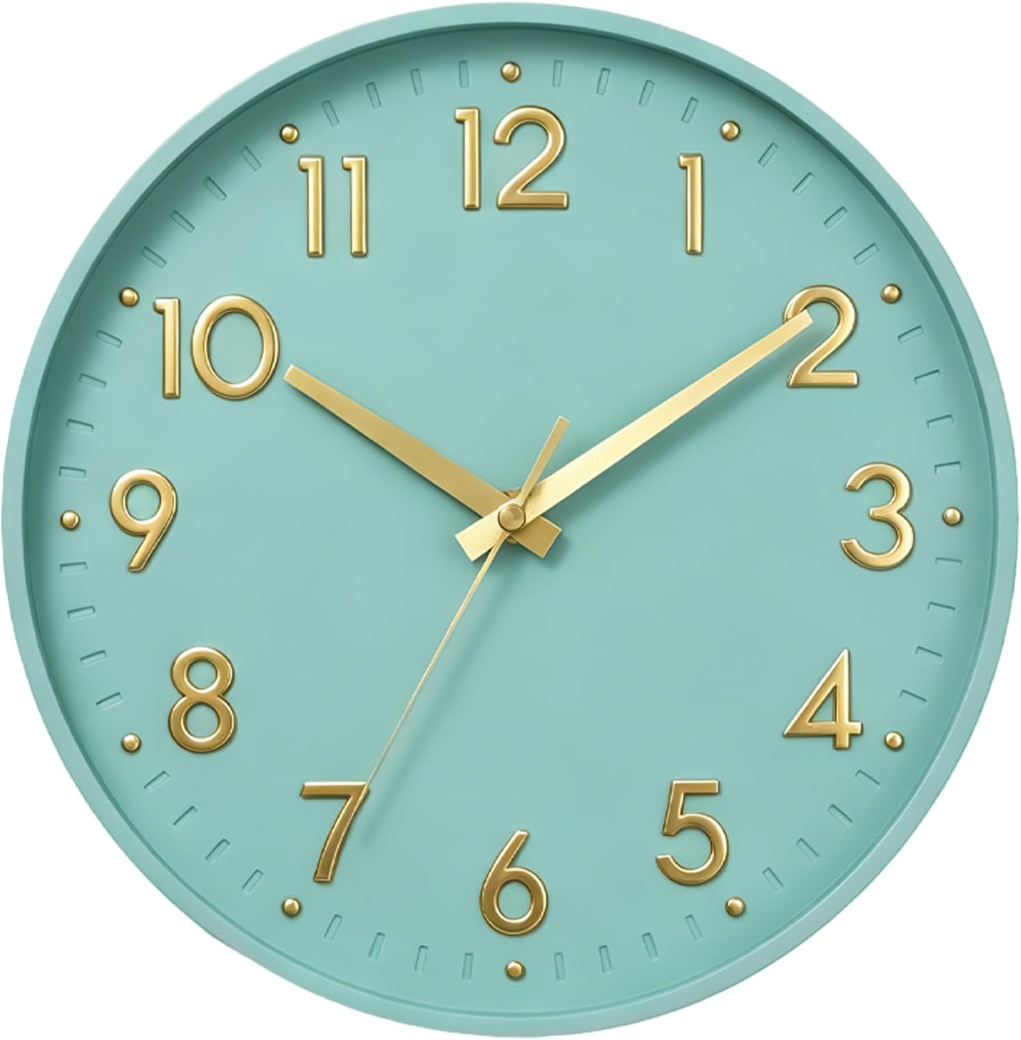 Battery Operated Modern Beige Wall Clock — 8" — H_mint Green
