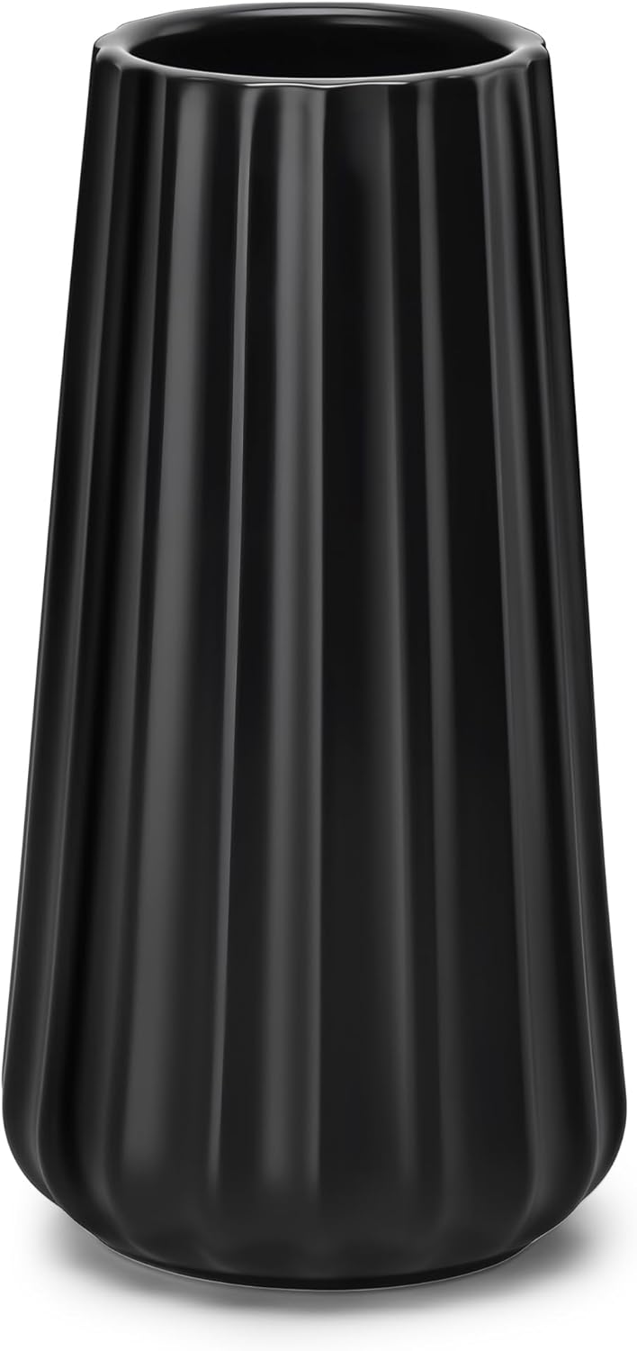 Modern Black Flower Vase — 8" — Black