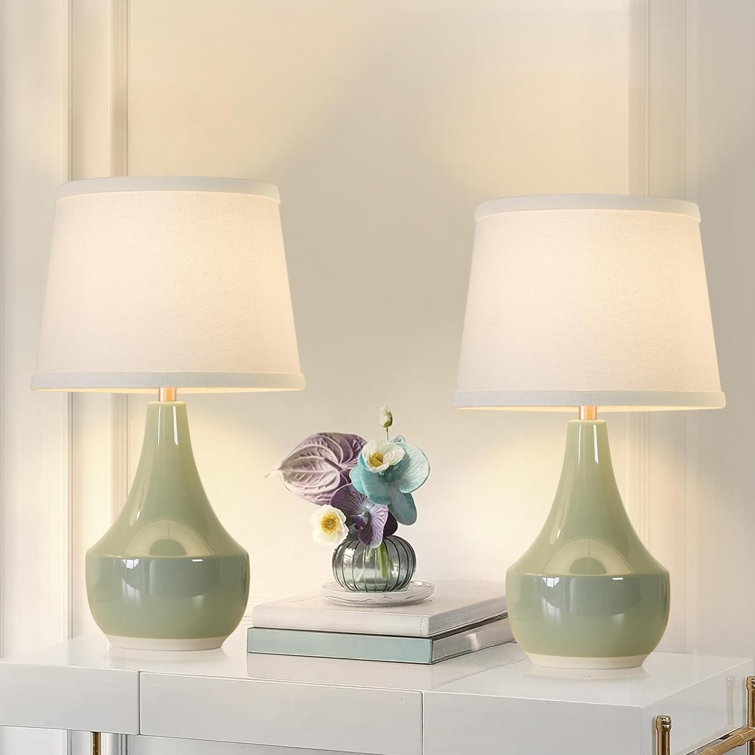 Modern Beige Nightstand Lamp — 18" — 18.63" Sage Green