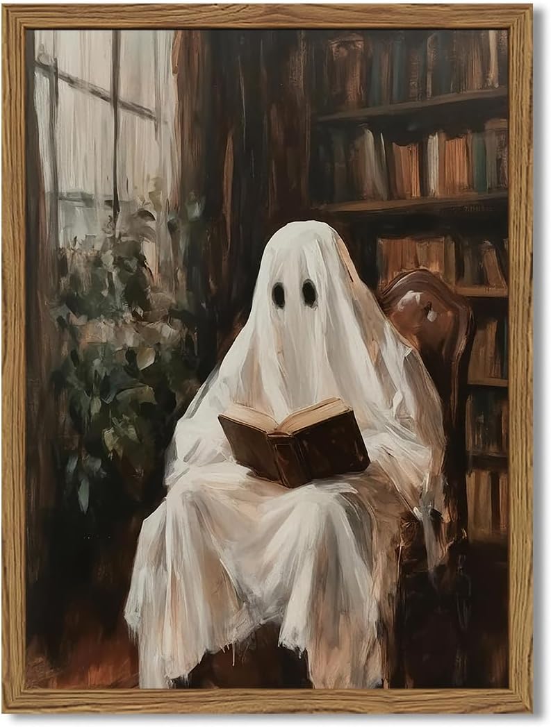 Framed Orange Wall Decor — 16" — Library Ghost