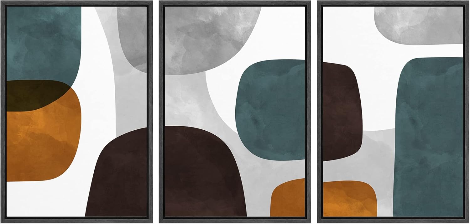 Modern Framed Wall Art — 16" — 24"x36"x3 Panels Black