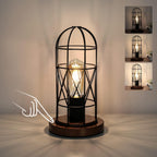 Dimmable Black Bedside Lamp — Bronze Base with Black Cage