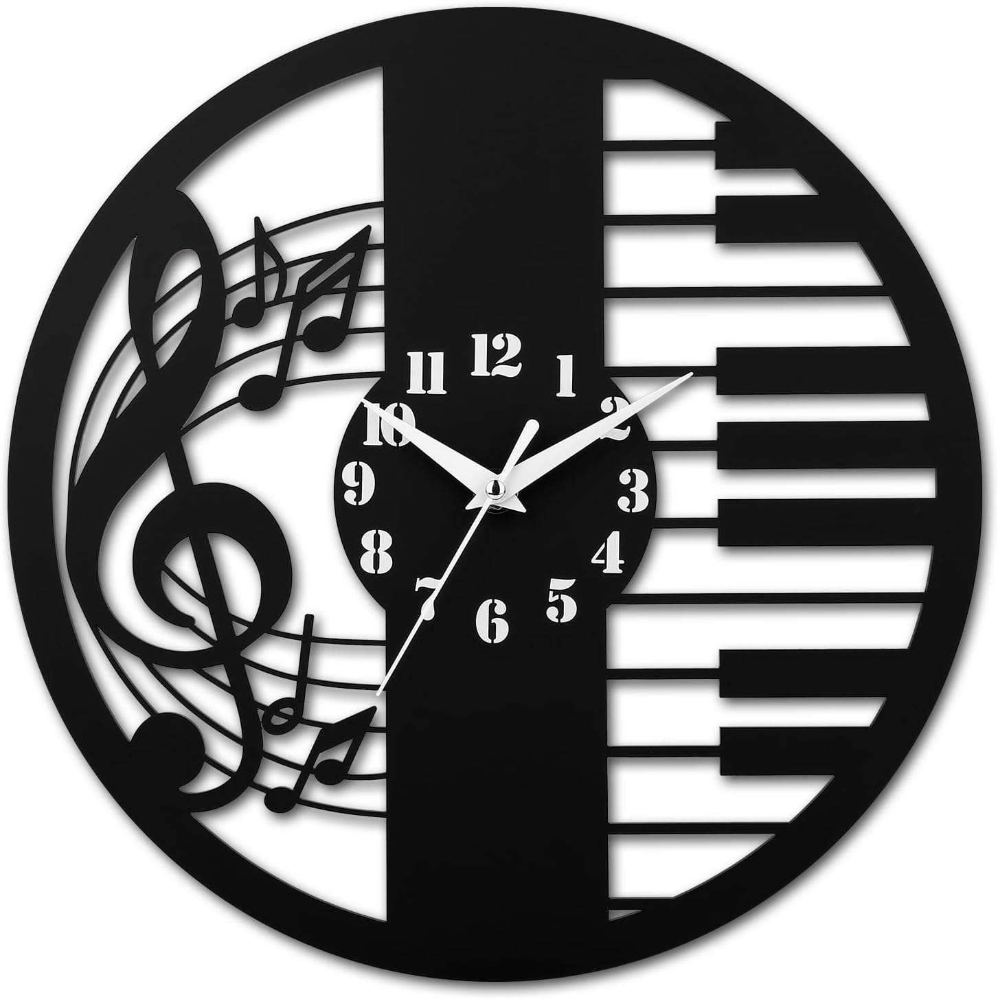 Battery Operated Wood Wall Clock — 12" — Musical Note Wall Clock