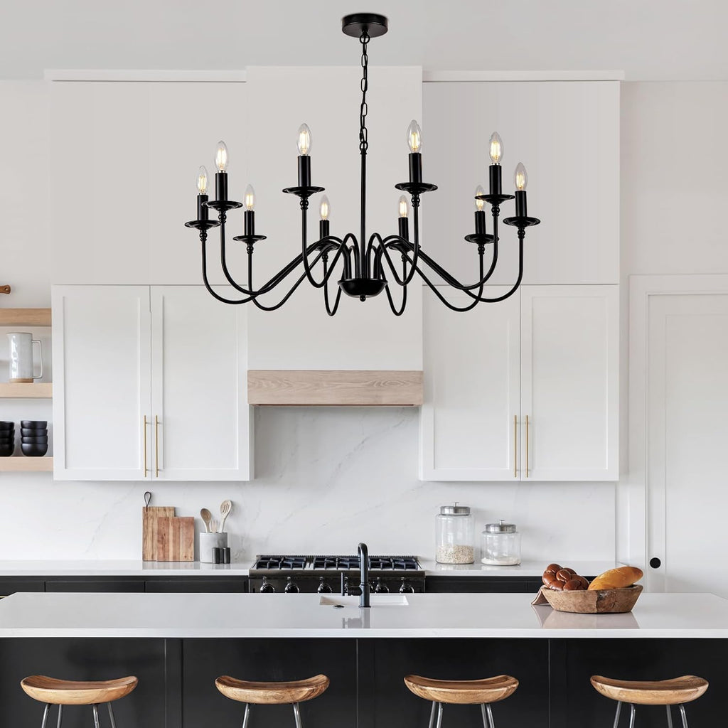Farmhouse Beige Chandelier — 10-Light