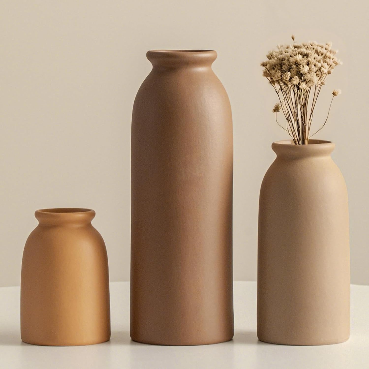 Boho Beige Flower Vase — Earth Tone