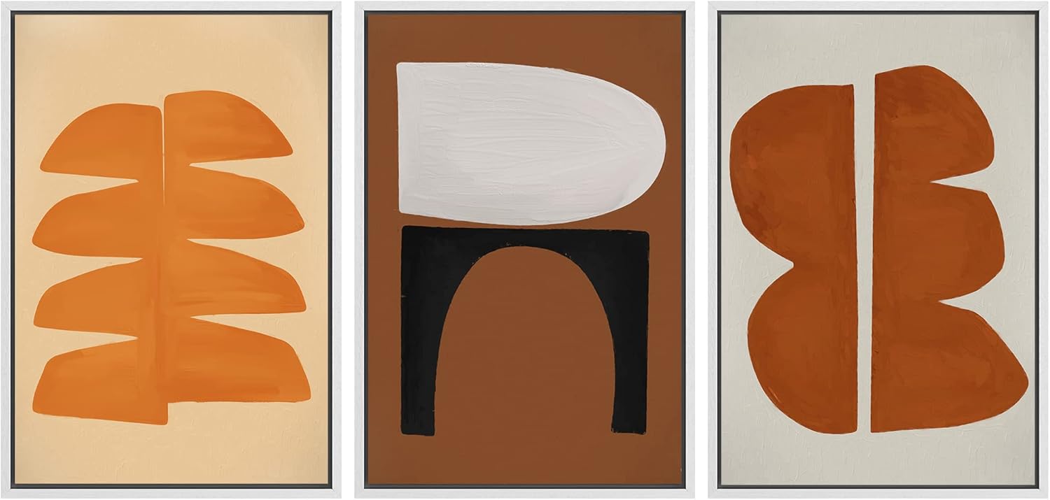 Framed Boho Fabric Wall Art — 24" — 24"x36"x3 Panels White