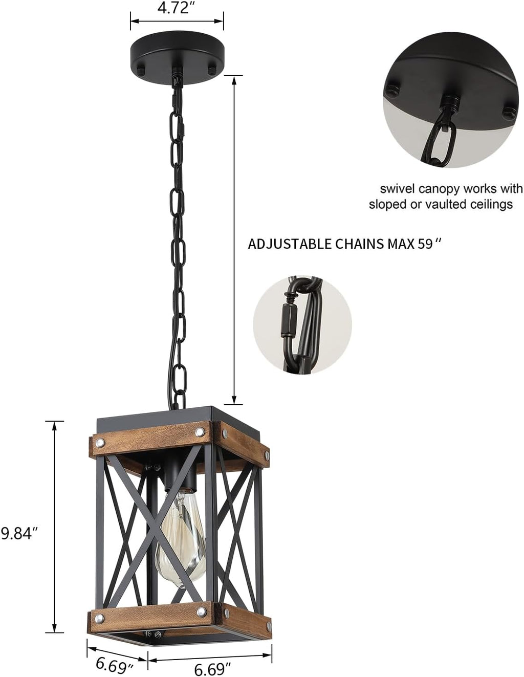 Adjustable Farmhouse Wood Candle — 1-Light - View 4