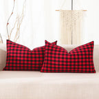 Farmhouse Beige Pillow Cover — 20" — Red & Black Gingham Set of 2