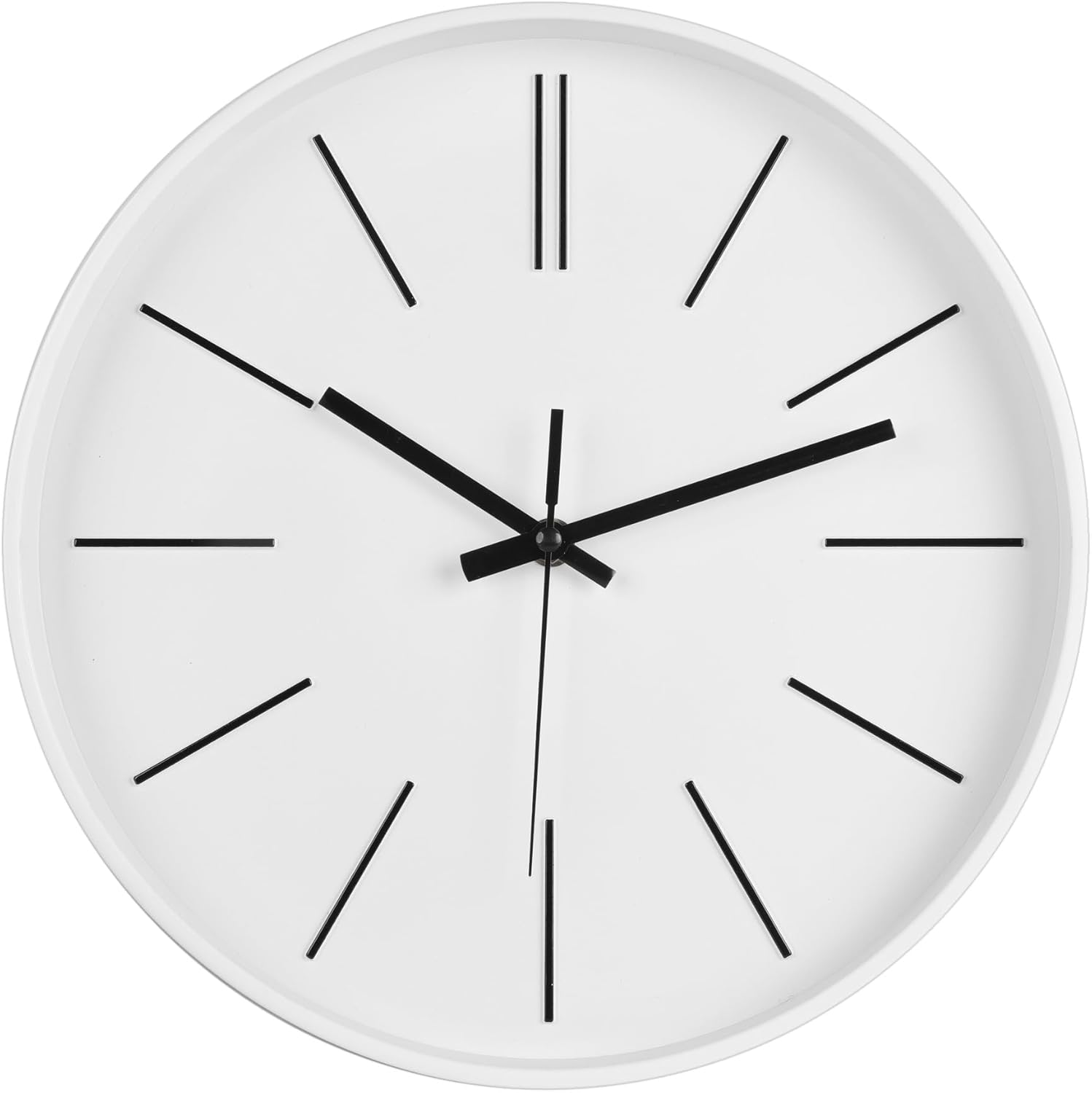 Battery Operated Modern Black Wall Clock — 12" — White