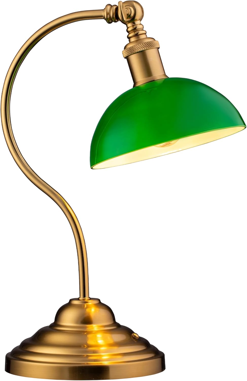 Cordless Gold Table Lamp — Antique Brass-Green Glass