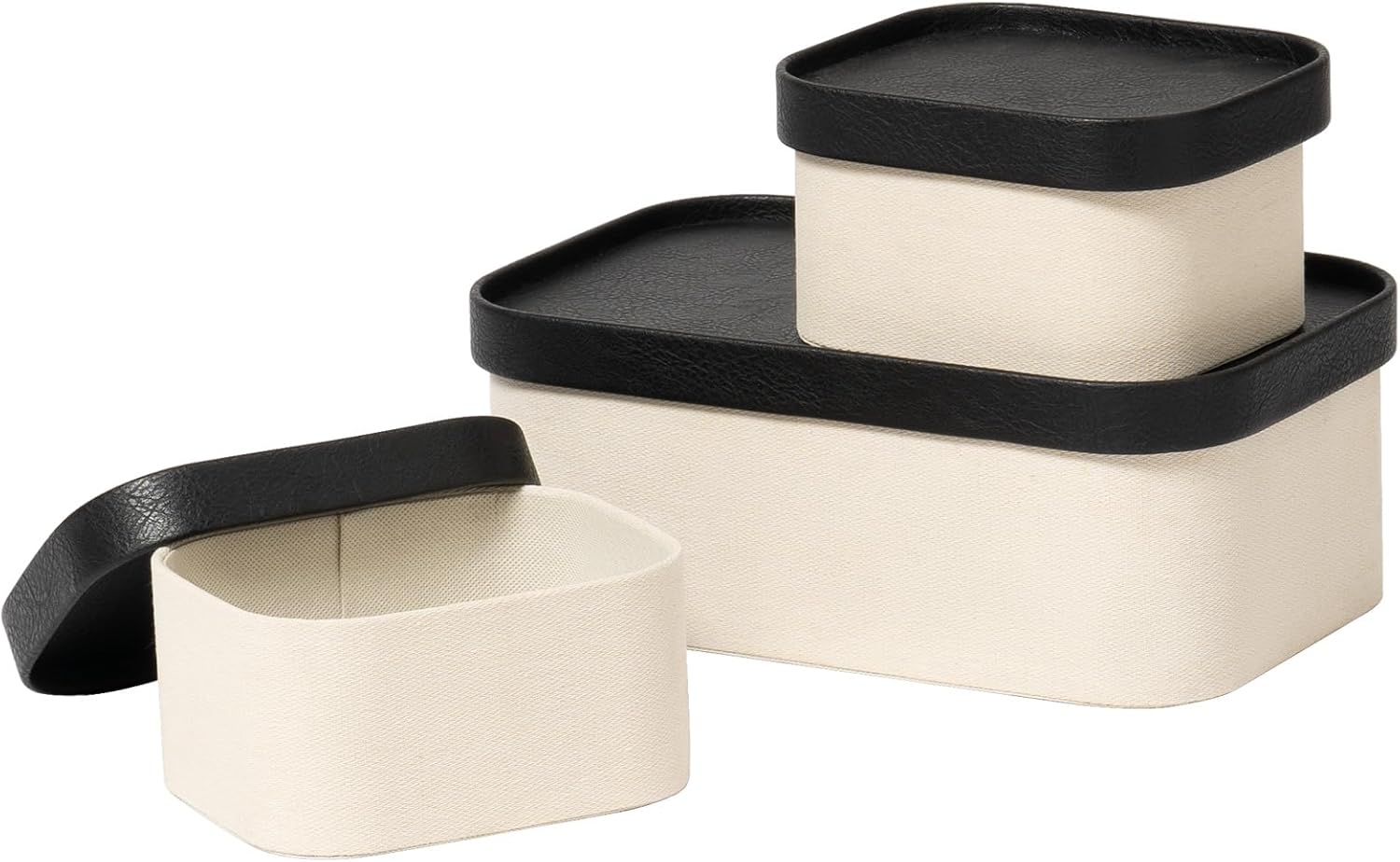 Beige Storage Basket — Set of 3 — Beige & Black