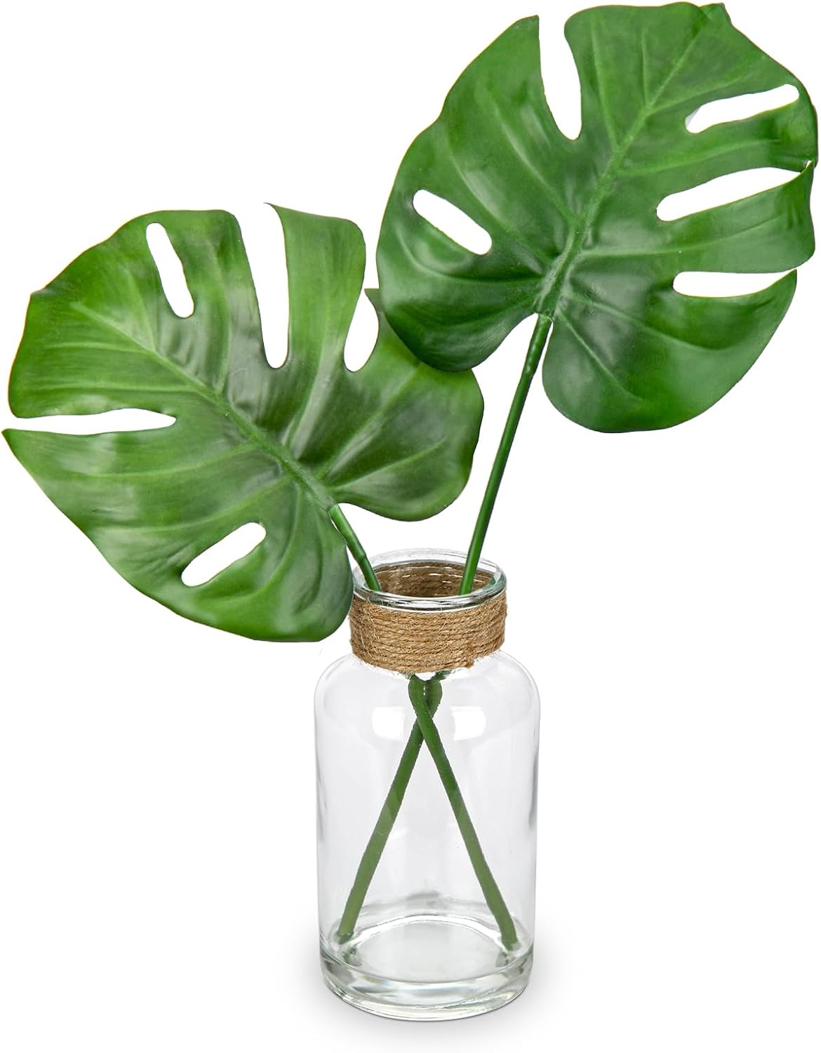 Farmhouse Glass Artificial Plant — 14.2" — Monstera #1