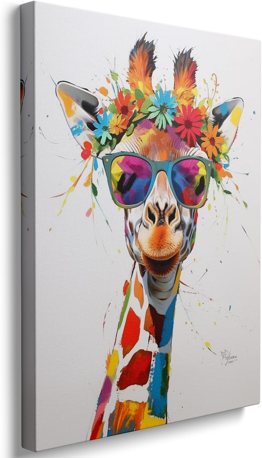 Framed Modern Metal Canvas Wall Art — 16" — giraffes02