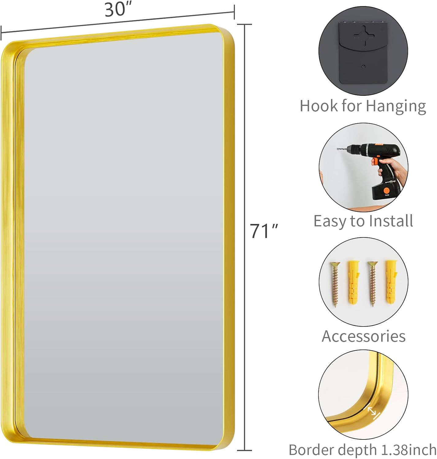 Framed Farmhouse Gold Wall Mirror — 30" - View 3