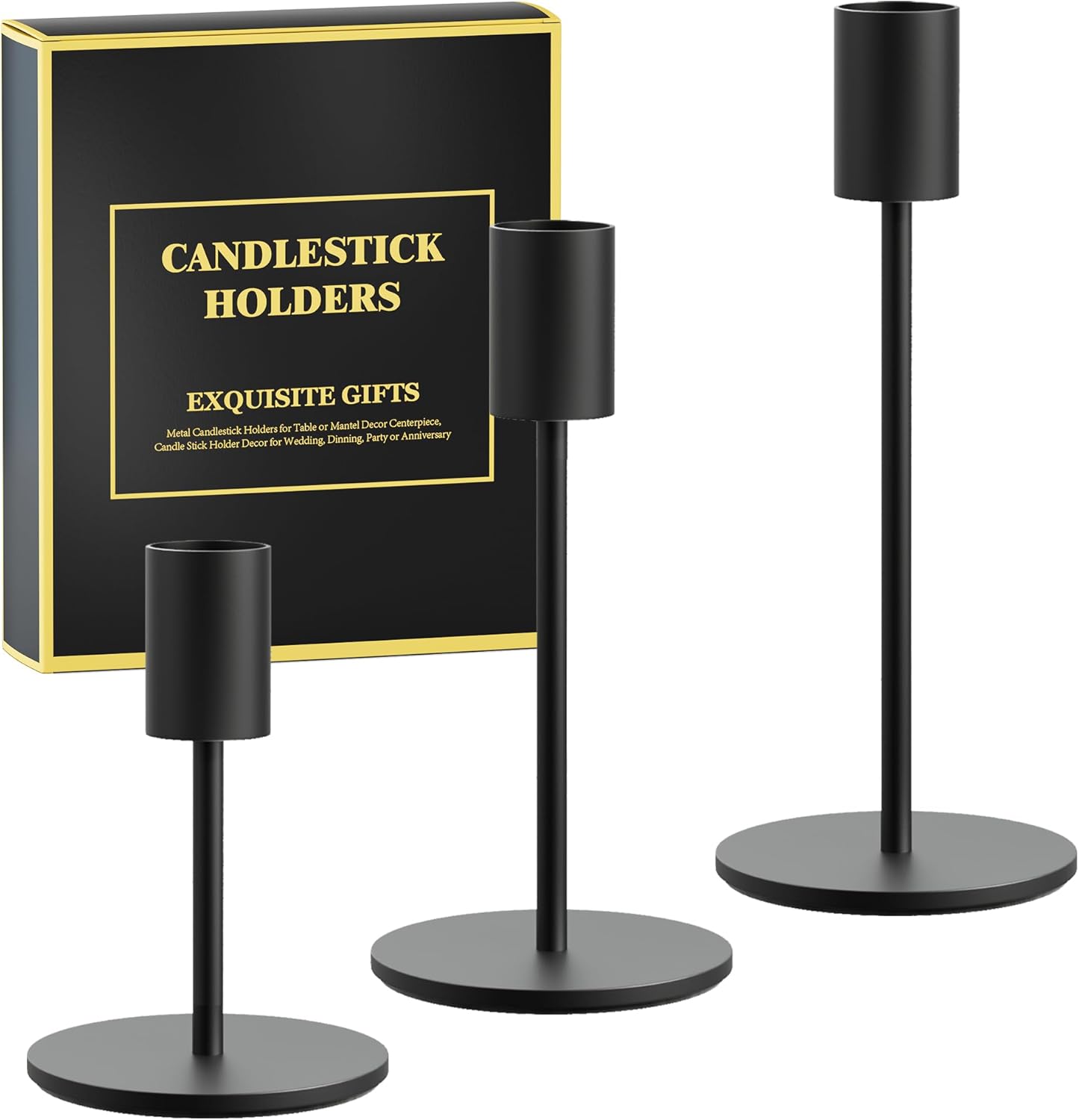 Modern Black Candle — Set of 3 — Black