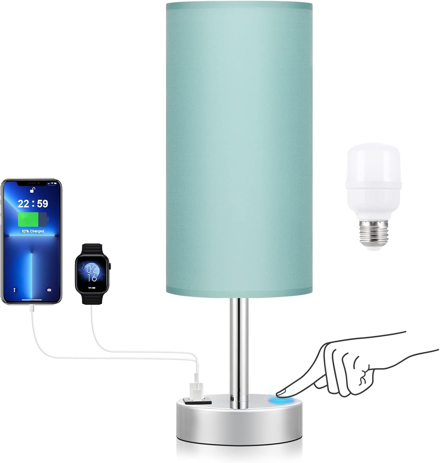 Dimmable Beige Bedside Lamp — 14in