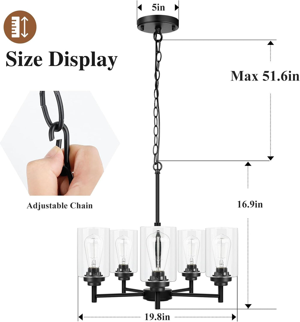 Adjustable Farmhouse Black Chandelier — 5-Light - View 2