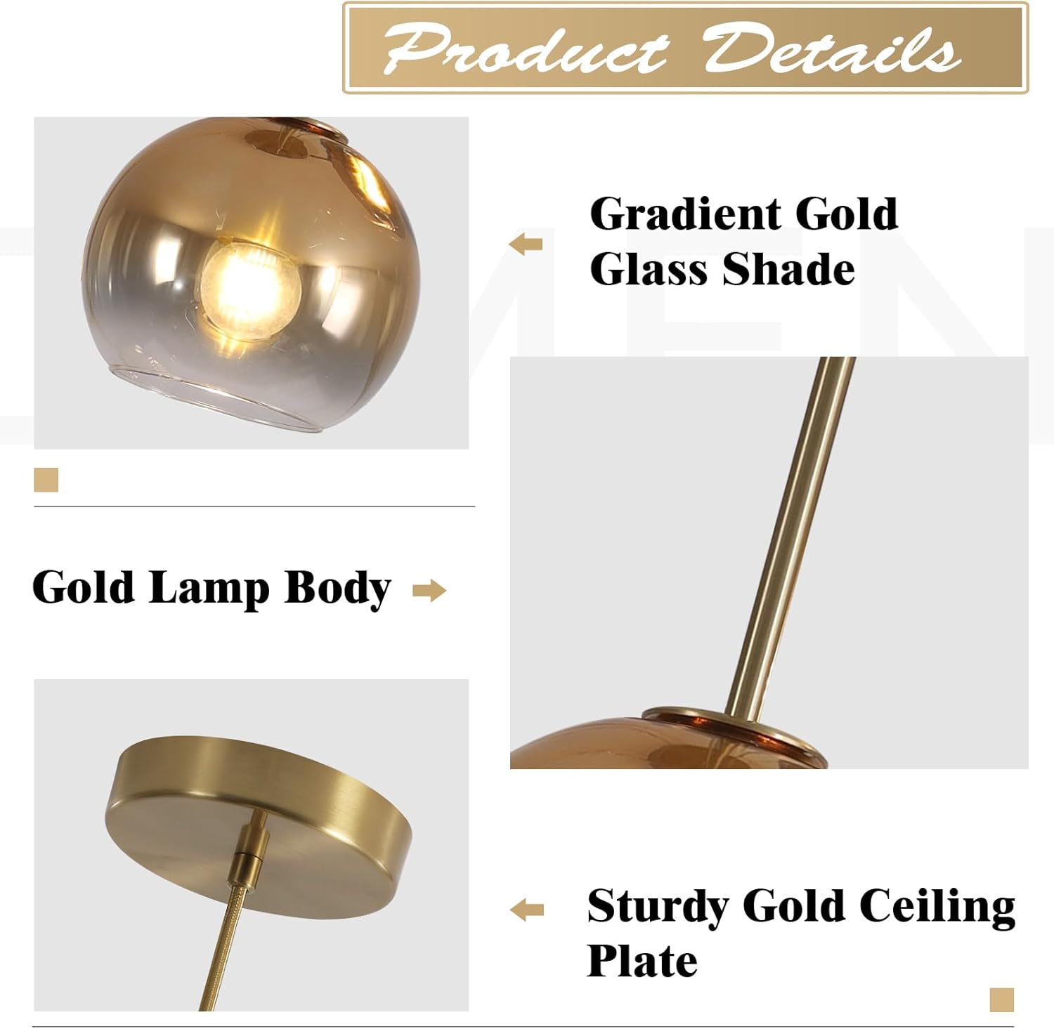 Luxe Gold Pendant Light — 1-Light - View 3