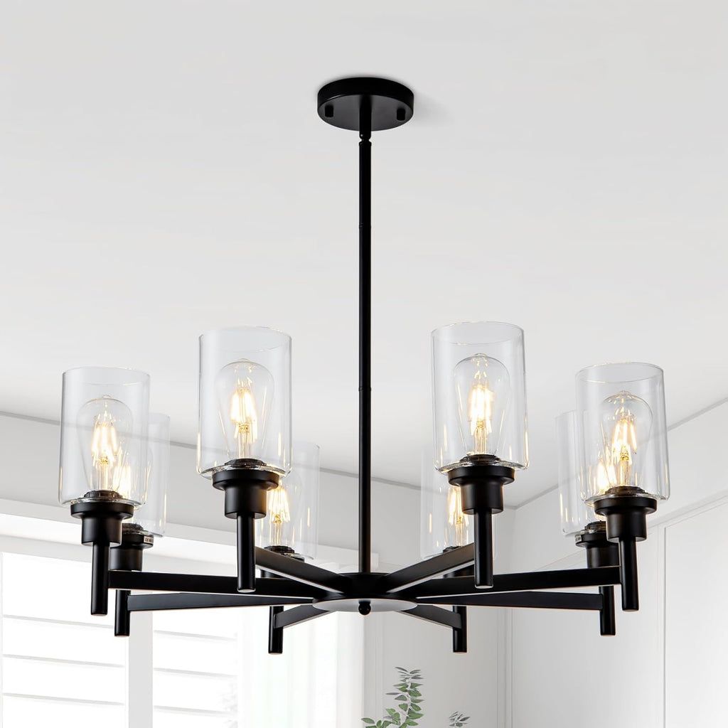 Farmhouse Black Chandelier — 8-Light — Black